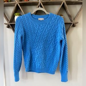 J. Crew Blue diagonal cable-knit crewneck sweater 100% cotton. Size XS.